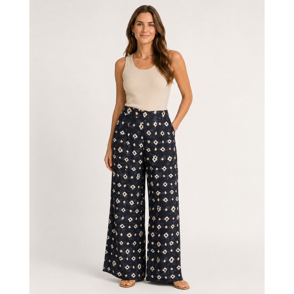 Yaya Nom De‎ Plume Wide Leg High Waist Satin Pants Womens 2 Black Gray Polyester